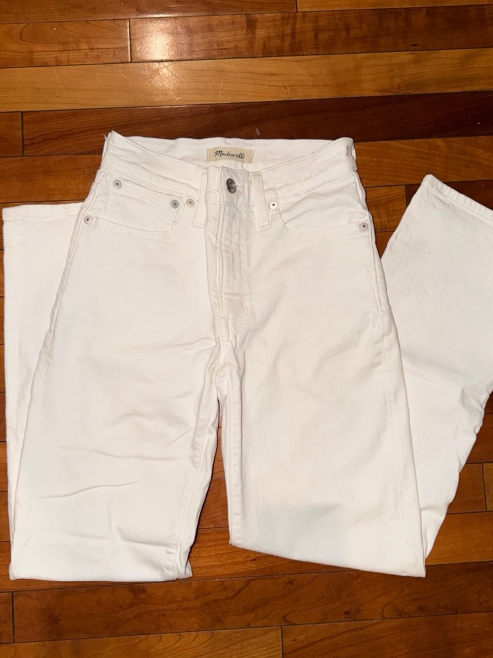 Madewell White Mid- Rise Straight Jeans